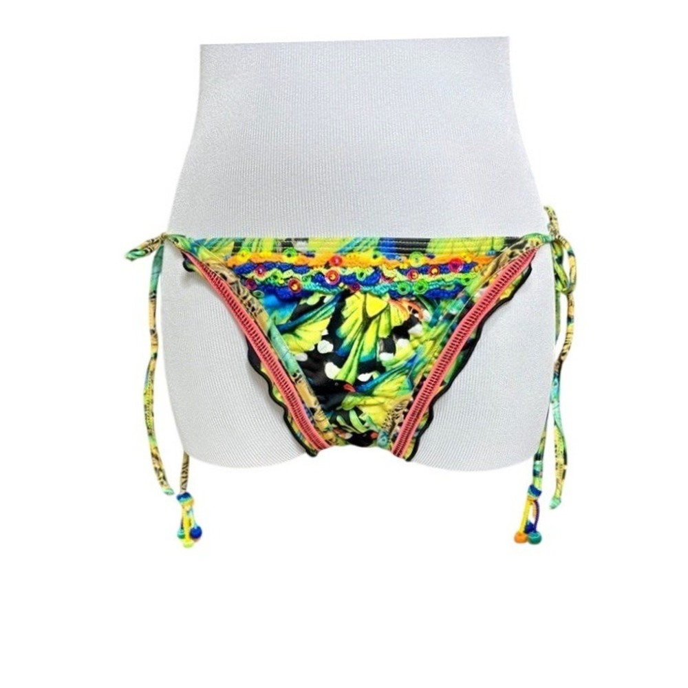 Agua Bendita Ave Birds Bikini Swim Bottom LARGE Green Black Hand Embellished
